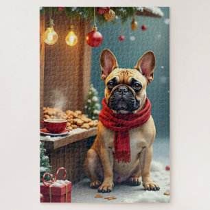 French Bulldog at Vintage Christmas Market Jigsaw Puzzle