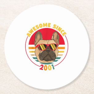 French Bulldog Awesome Gift For 2001 20th Birthday Round Paper Coaster