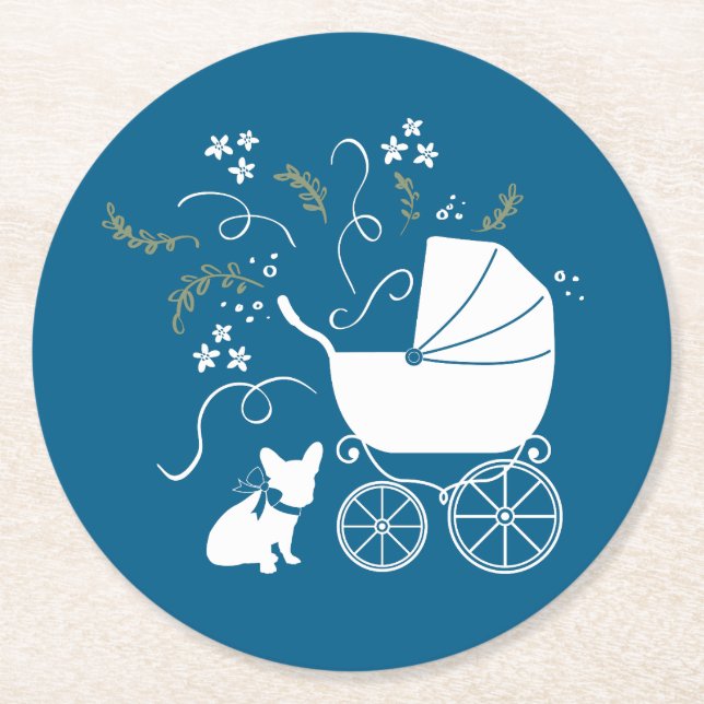 French Bulldog Baby Shower Frenchie Frenchy Round Paper Coaster (Front)
