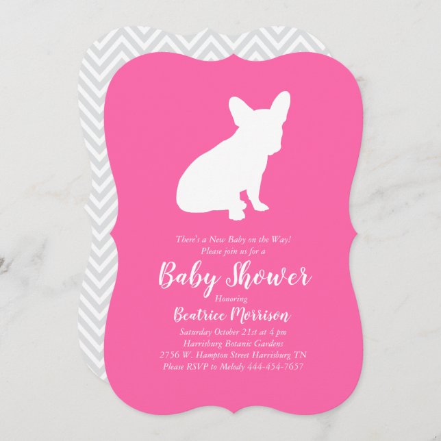 French Bulldog Baby Shower Frenchie Pink Girl Invitation (Front/Back)