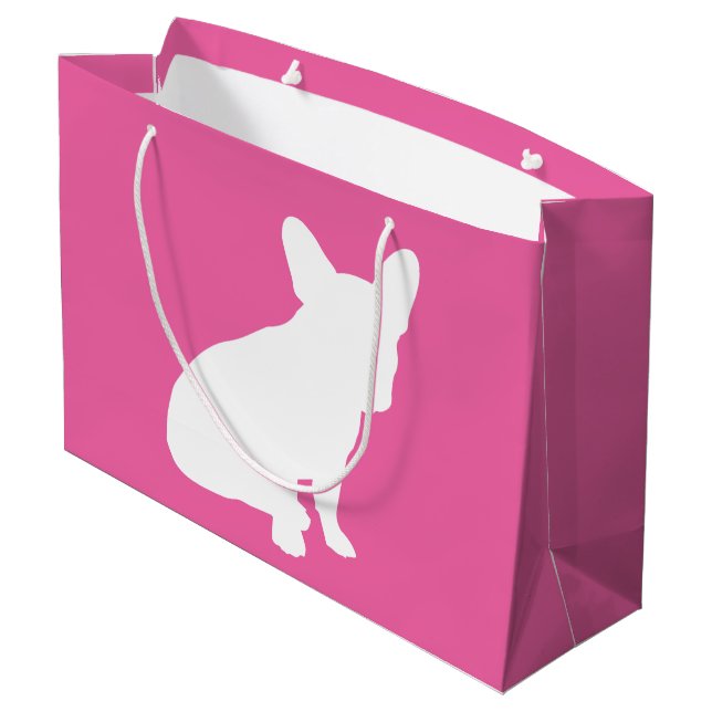 French Bulldog Baby Shower Frenchie Pink Large Gift Bag (Back Angled)