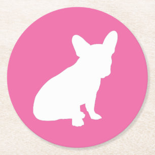 French Bulldog Baby Shower Frenchie Pink Round Paper Coaster