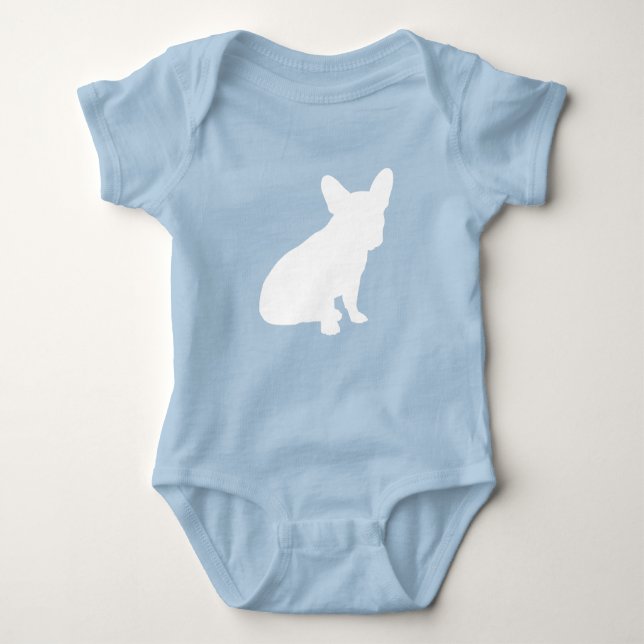 French Bulldog Baby Shower Frenchy Frenchie Blue Baby Bodysuit (Front)