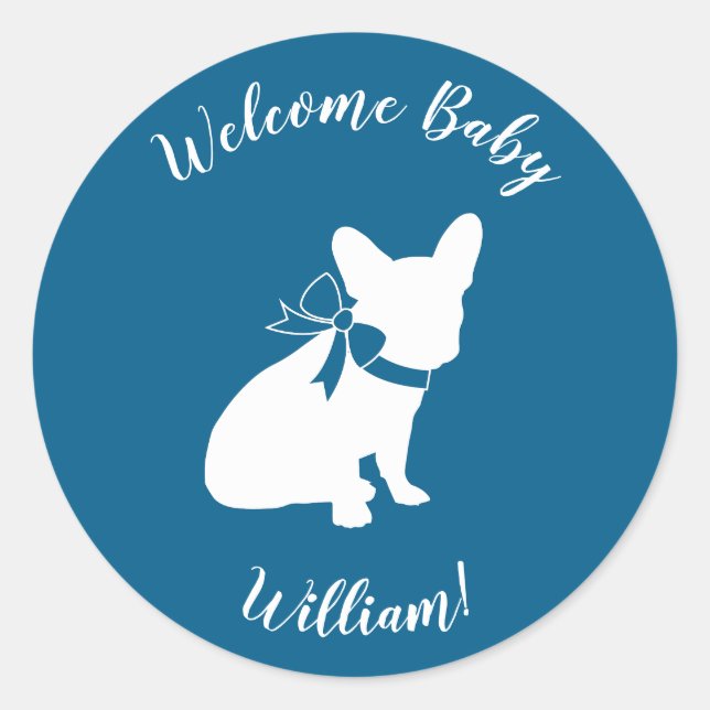 French Bulldog Baby Shower Frenchy Frenchie Blue Classic Round Sticker (Front)