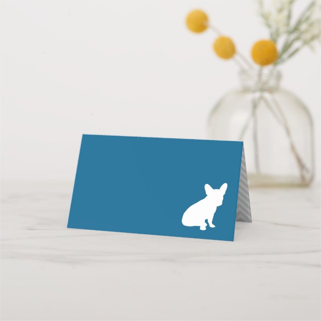 French Bulldog Baby Shower Frenchy Frenchie Blue Place Card (Front)