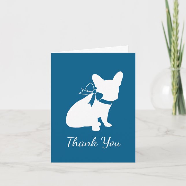 French Bulldog Baby Shower Frenchy Frenchie Blue Thank You Card (Front)