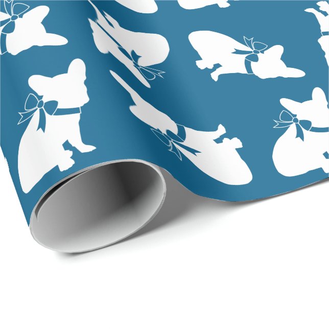 French Bulldog Baby Shower Frenchy Frenchie Blue Wrapping Paper (Roll Corner)