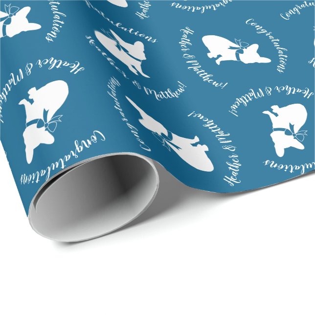 French Bulldog Baby Shower Frenchy Frenchie Blue Wrapping Paper (Roll Corner)
