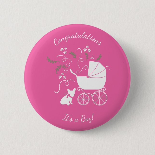 French Bulldog Baby Shower Frenchy Frenchie Pink 6 Cm Round Badge (Front)