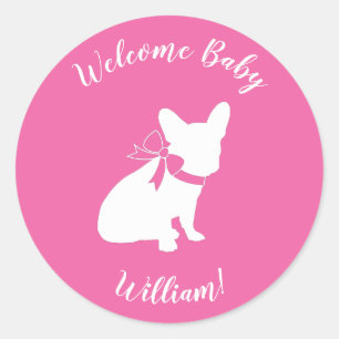 French Bulldog Baby Shower Frenchy Frenchie Pink Classic Round Sticker
