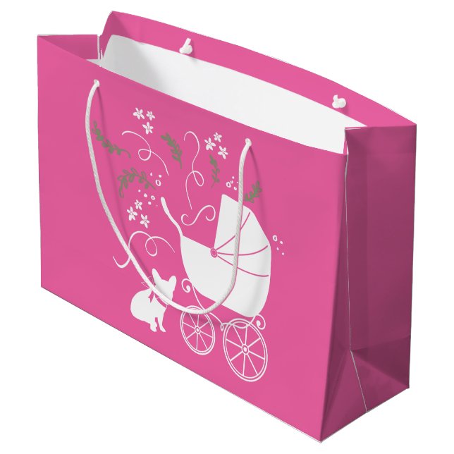 French Bulldog Baby Shower Frenchy Frenchie Pink Large Gift Bag (Back Angled)
