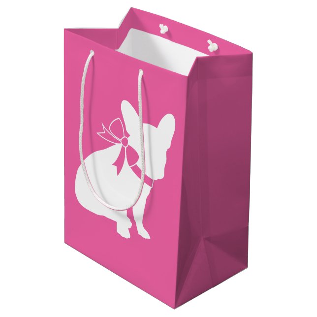 French Bulldog Baby Shower Frenchy Frenchie Pink Medium Gift Bag (Back Angled)