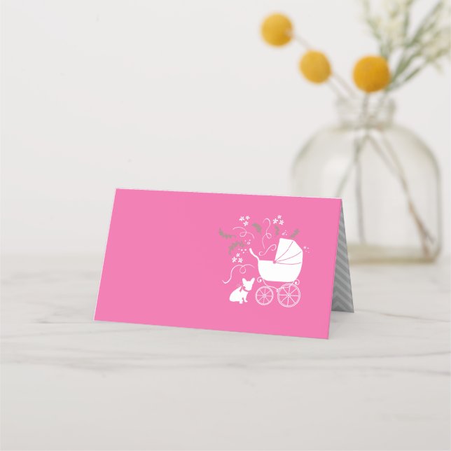 French Bulldog Baby Shower Frenchy Frenchie Pink Place Card (Front)