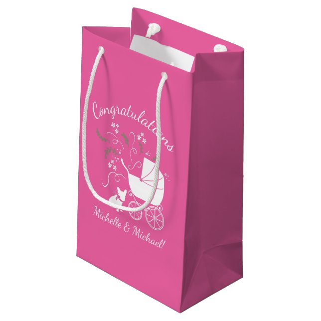 French Bulldog Baby Shower Frenchy Frenchie Pink Small Gift Bag (Back Angled)