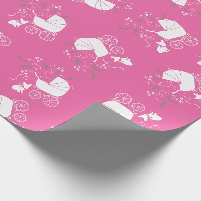 French Bulldog Baby Shower Frenchy Frenchie Pink Wrapping Paper (Corner)