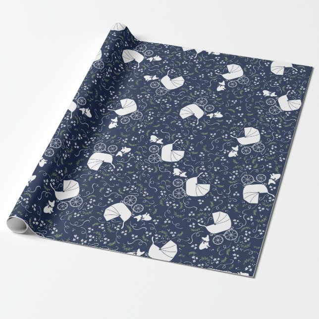French Bulldog Baby Shower Wrapping Paper (Unrolled)