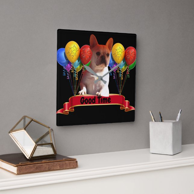 French Bulldog Balloon French Bulldog Square Wall Clock (Office)