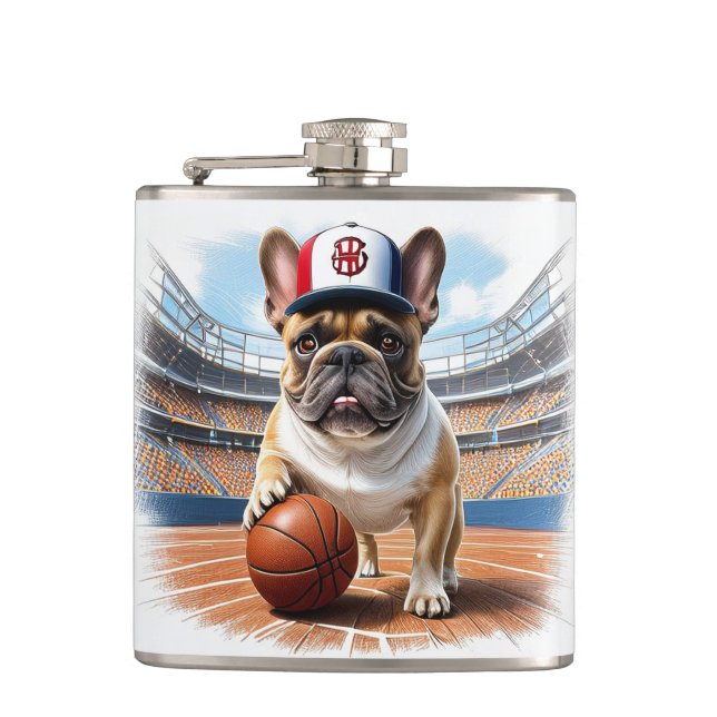 French Bulldog Basketball Bulldog Father's Day Hip Flask (Front)
