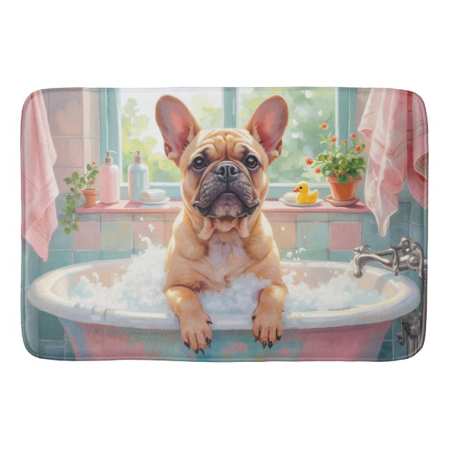French Bulldog Bath Time Cute Bathroom Decor Mat (Front)