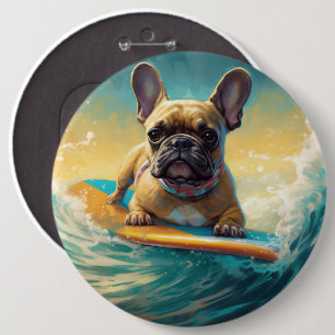 French Bulldog Beach Surfing Painting  6 Cm Round Badge