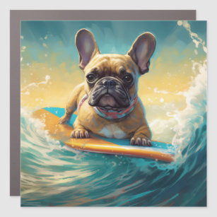 French Bulldog Beach Surfing Painting  Car Magnet