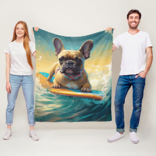 French Bulldog Beach Surfing Painting Fleece Blanket