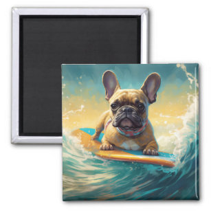 French Bulldog Beach Surfing Painting  Magnet