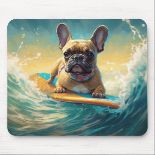 French Bulldog Beach Surfing Painting Mouse Pad