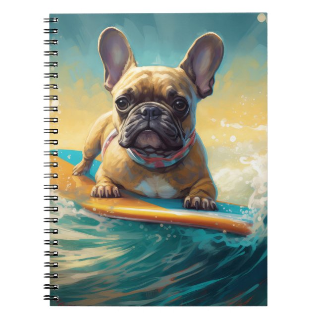French Bulldog Beach Surfing Painting  Notebook (Front)
