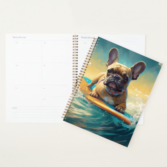 French Bulldog Beach Surfing Painting  Planner (Display)