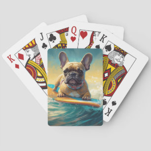 French Bulldog Beach Surfing Painting Playing Cards