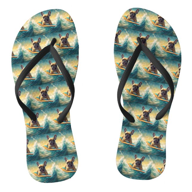French Bulldog Beach Surfing Painting  Thongs (Footbed)