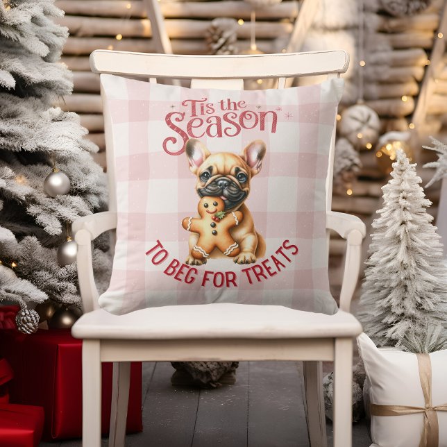 French Bulldog Begging for Treats Christmas Cushion (Creator Uploaded)