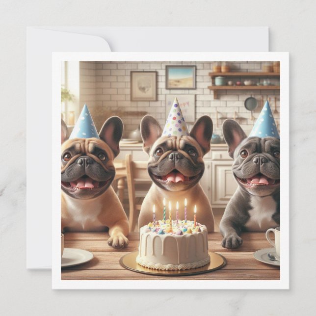 French bulldog birthday card, French bulldog Invitation (Front)