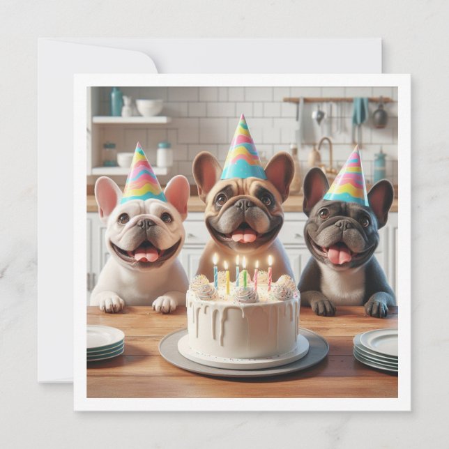 French bulldog birthday card, French bulldog Invitation (Front)