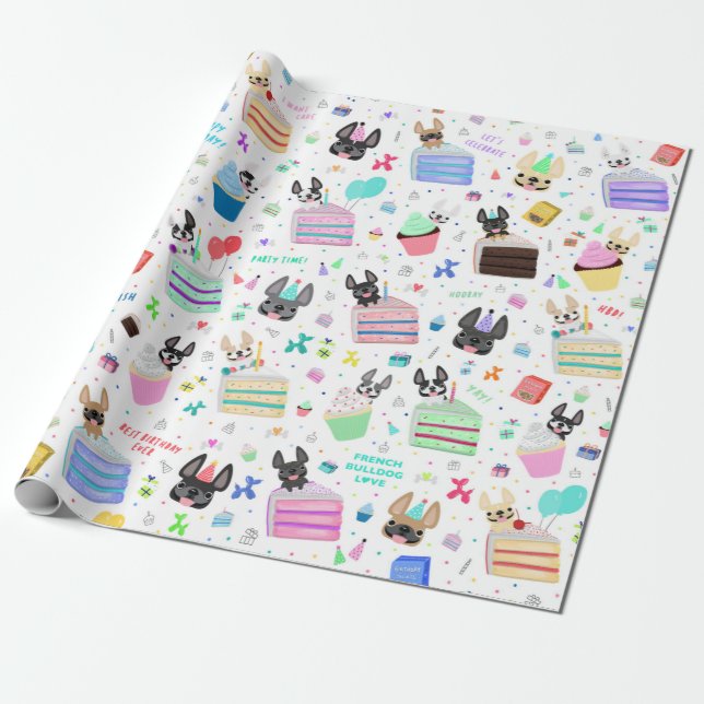 French Bulldog Birthday Gift Wrap (Unrolled)
