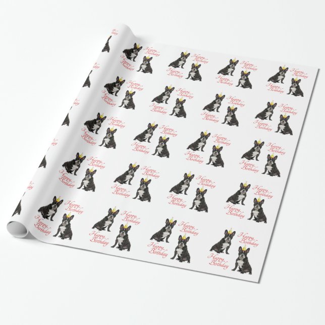 French Bulldog Birthday Wrapping Paper (Unrolled)