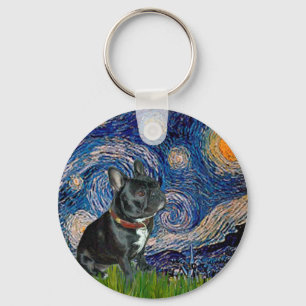 French Bulldog (black 11) - Starry Night Key Ring