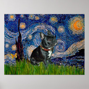 French Bulldog (black 11) - Starry Night Poster