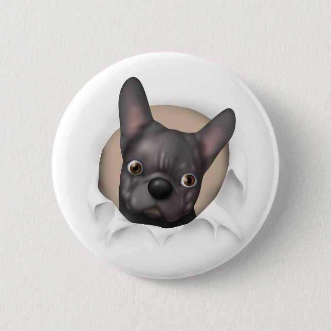 French Bulldog (Black) Busting Out 6 Cm Round Badge (Front)