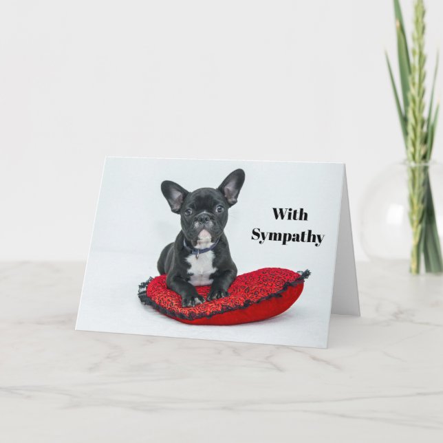 French Bulldog Black Pillow Photo Sympathy Card (Front)