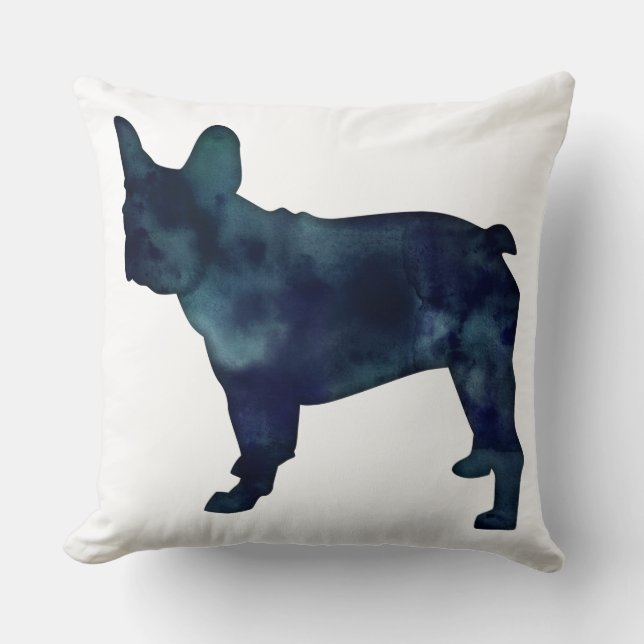 French Bulldog Black Watercolor Silhouette Cushion (Front)