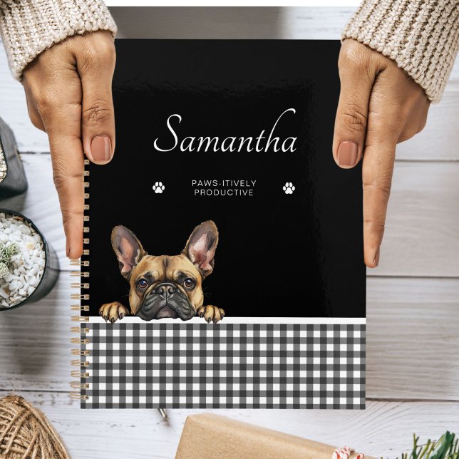 French Bulldog Black White Gingham Custom Name Planner (Creator Uploaded)