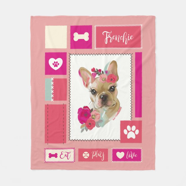 French bulldog blanket | Medium | blush (Front)