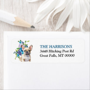 French Bulldog Blue Floral Return Address Label