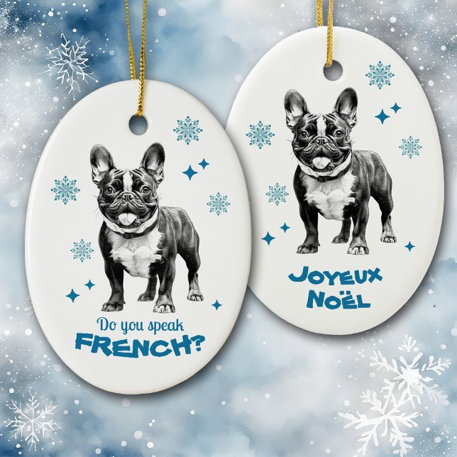 French Bulldog Blue Joyeux Noel  Ceramic Ornament (Creator Uploaded)