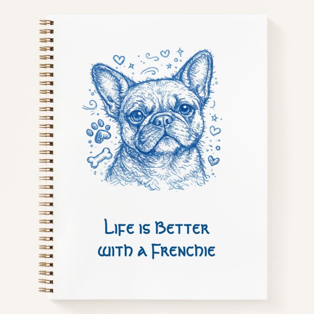 French Bulldog blue lineart doodle frenchie Notebook (Front)