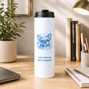 French Bulldog blue lineart doodle frenchie Thermal Tumbler