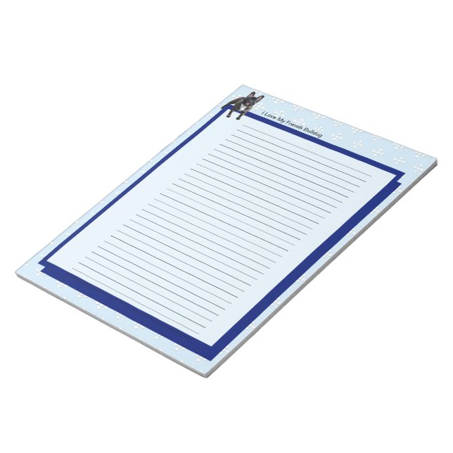 French Bulldog, Blue with White Diamonds(lined) Notepad (Angled)