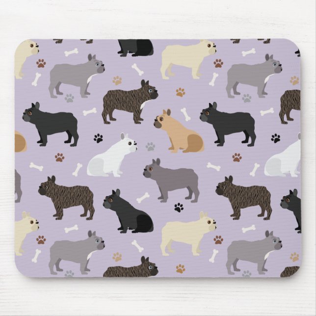 French Bulldog Bones and Paws Purple Mouse Pad (Front)